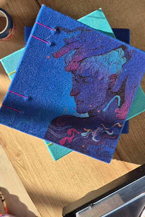 Azul 14 x 14 cms, 60 hojas Opalina rayada - $70.000